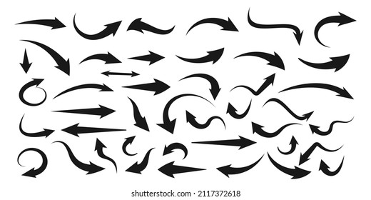 Hand drawn arrow collections. Set of arrows isolated on white background.