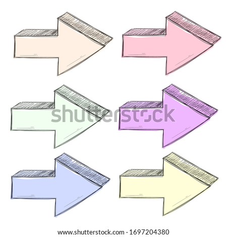 Hand drawn arrow. Colored simple doodles. Vector illustration isolated on white background