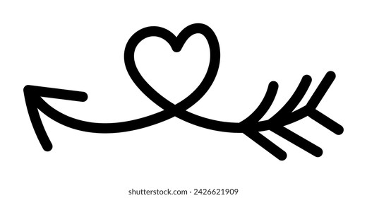 La flecha dibujada a mano crea un corazón. Flecha para diseño. Ilustración vectorial aislada sobre fondo blanco.