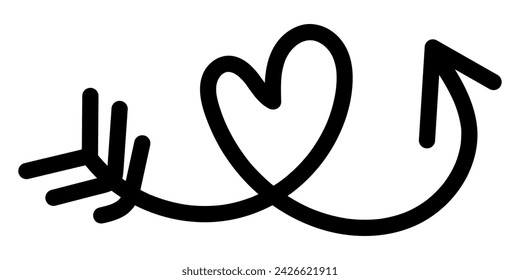 Hand drawn arrow creates a heart. Arrow for design. Vector illustration isolated on white background.