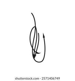 Hand drawn arrow. Curly line doodle black arrow. Modern line design infographic element. Spiral spring pointer. Vector illustration isolated on white background
