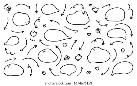 Hand drawn arrow and  cute speech bubble vector set.