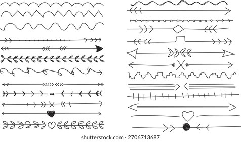 Seta Desenhada à Mão e Conjunto de Linhas de Borda Decorativas