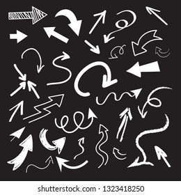 Hand drawn arrow doodle collection on a black background