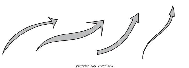 Doodle de flecha dibujado a mano. Colección de flechas negras dibujadas a mano en varias Formas curvas y rectas, aisladas en blanco, útiles para conceptos de dirección, flujo y diseño.
