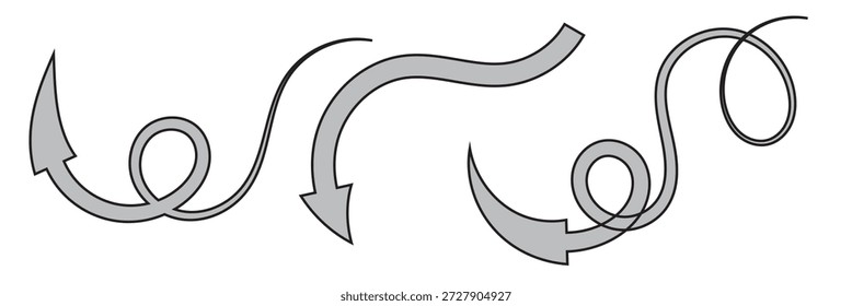 Doodle de flecha dibujado a mano. Colección de flechas negras dibujadas a mano en varias Formas curvas y rectas, aisladas en blanco, útiles para conceptos de dirección, flujo y diseño.
