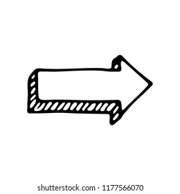 Hand drawn arrow doodle icon. Hand drawn black sketch. Sign symbol. Decoration element. White background. Isolated. Flat design. Vector illustration.
