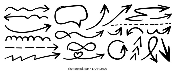 Hand drawn arrow doodle  icons vector set.