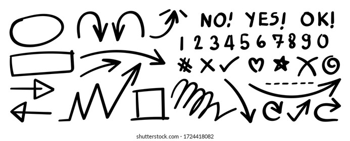Juego de vectores de iconos de doodle dibujados a mano.