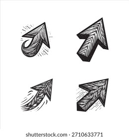 Seta desenhada à mão rabiscar definido em fundo branco. Coleção de setas vetoriais de Estilo desenhadas à mão.  Desenhar a ilustração do vetor do elemento.