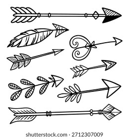 Hand Drawn Arrow Doodle Set – Sketch Arrows, Direction Signs, Decorative Marker Arrows on White Background
