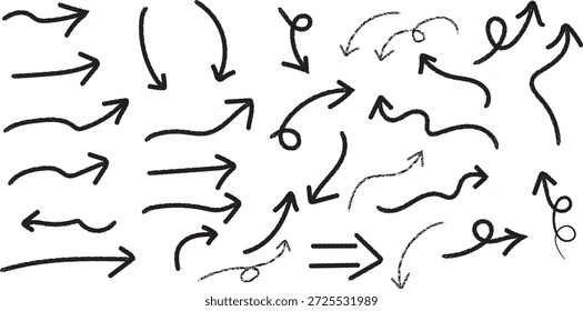 Handgezeichneter Pfeildoodle-Satz mit Richtungssymbolen im Skizzenstil für kreatives Grafikdesign