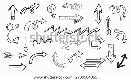 Hand Drawn Arrow Doodle Set Collection with Sketch Direction Icons on White Background