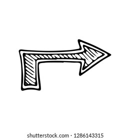 Hand Drawn arrow doodle. Sketch style icon. Decoration element. Isolated on white background. Flat design. Vector illustration.