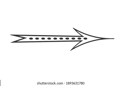 Flecha dibujada a mano en estilo doodle. Indicador de dirección de corte. Objeto aislado sobre un fondo blanco.