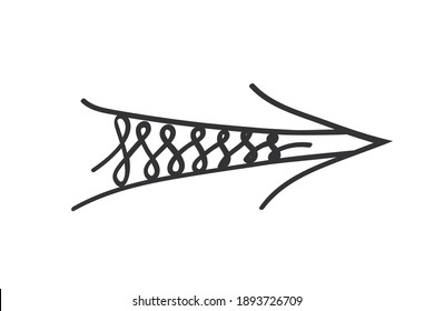 Hand drawn arrow in doodle style. Cute direction indicator. Isolated object on a white background.
