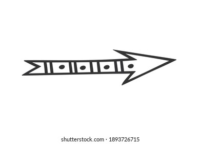 Flecha dibujada a mano en estilo doodle. Indicador de dirección de corte. Objeto aislado sobre un fondo blanco.