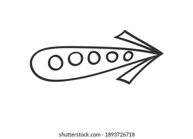 Hand drawn arrow in doodle style. Cute direction indicator. Isolated object on a white background.
