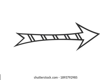 Flecha dibujada a mano en estilo doodle. Indicador de dirección de corte. Objeto aislado sobre un fondo blanco.