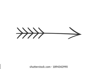 Hand drawn arrow in doodle style. Cute direction indicator. Isolated object on a white background.