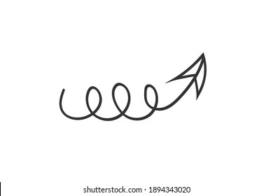 Flecha dibujada a mano en estilo doodle. Indicador de dirección de corte. Objeto aislado sobre un fondo blanco.