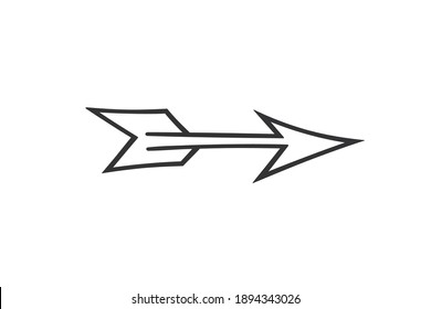 Hand drawn arrow in doodle style. Cute direction indicator. Isolated object on a white background.