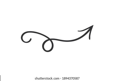 Hand drawn arrow in doodle style. Cute direction indicator. Isolated object on a white background.