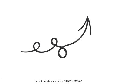 Hand drawn arrow in doodle style. Cute direction indicator. Isolated object on a white background.