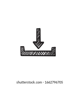 símbolo de flecha dibujada a mano hacia abajo para descargar ilustración de icono con estilo de doodle vectorial