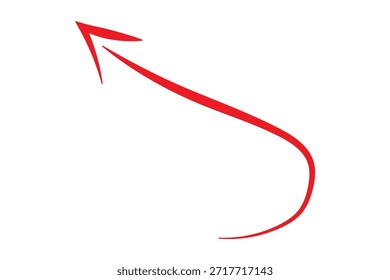 Dibujado a mano elemento de flecha art deco. Símbolo de flecha roja apuntar hacia arriba y líneas curvas sobre fondo blanco. Ilustración vectorial