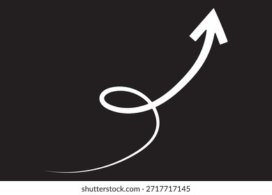 Dibujado a mano elemento de flecha art deco. Símbolo de flecha blanca apuntar hacia arriba y líneas curvas sobre fondo negro. Ilustración vectorial