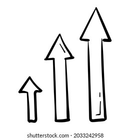 hand drawn arrow, growth, graph, finance icon in doodle style isolated.