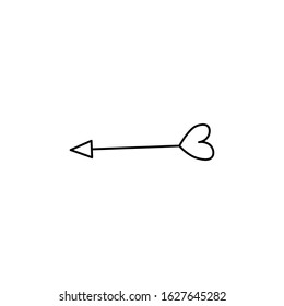 Hand drawn arrow with heart head flat vector icon isolated on a white background.Valentine's day arrow icon.