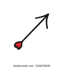 Hand drawn arrow with heart. Vector.