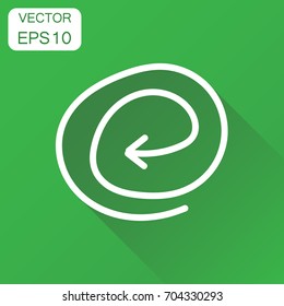 Hand drawn arrow icon. Business concept arrow pictogram. Vector illustration on green background with long shadow.