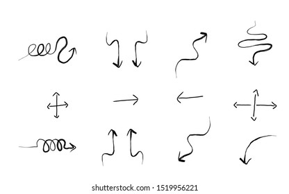 Hand drawn arrow icon set isolated on white background, suitable for  icon, element, infographic element, symbol design,  vector illustration