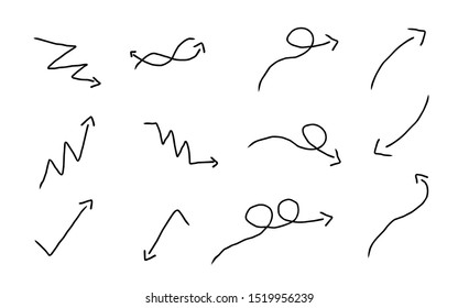 Hand drawn arrow icon set isolated on white background, suitable for  icon, element, infographic element, symbol design,  vector illustration