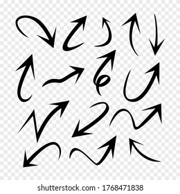 Hand Drawn Arrow icon set isolated on transparent background