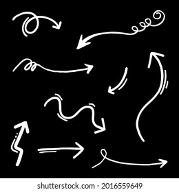 icono de flecha dibujado a mano aislado en fondo negro. Ilustración del vector Doodle.