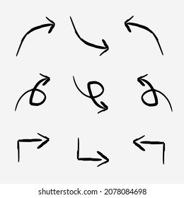 hand drawn arrow icon set isolated on white background. Doodle vector illustration.