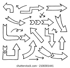 icono de flecha dibujado a mano aislado en fondo negro. Ilustración del vector Doodle.