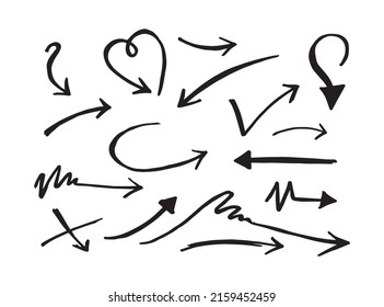 mit Hand gezeichnetes Pfeilsymbol. Doodle, Vektorgrafik.