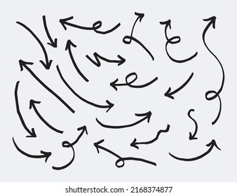 hand drawn arrow icon set. Doodle vector illustration.
