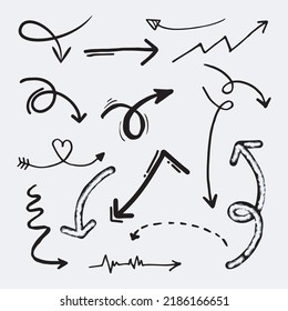 hand drawn arrow icon set. Doodle vector illustration.