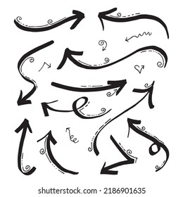 conjunto de iconos de flecha dibujada a mano. Ilustración del vector Doodle.