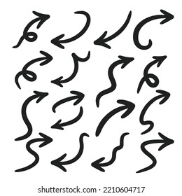 Conjunto de iconos de flecha dibujada a mano, símbolo de flechas clipart