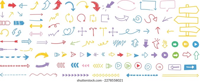 hand drawn arrow icon set. Set simple arrows isolated on white background. Doodle arrow sketch sign and set of hand drawn. Vector illustration