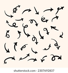 hand drawn arrow icon Set. icon arrows in various directions. Doodle vector illustration. isolated on white background.