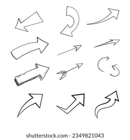 Hand drawn arrow icon set isolated on white background, suitable for  icon, element, infographic element, symbol design,  vector illustration