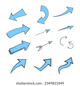 Hand drawn arrow icon set isolated on white background, suitable for  icon, element, infographic element, symbol design,  vector illustration